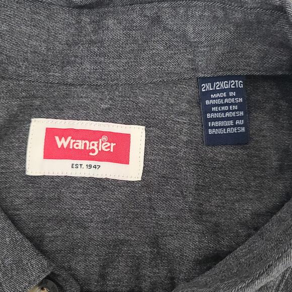 Wrangler men's long sleeve button up regular fit shirt dark Grey Size 2x Country - Picture 6 of 9